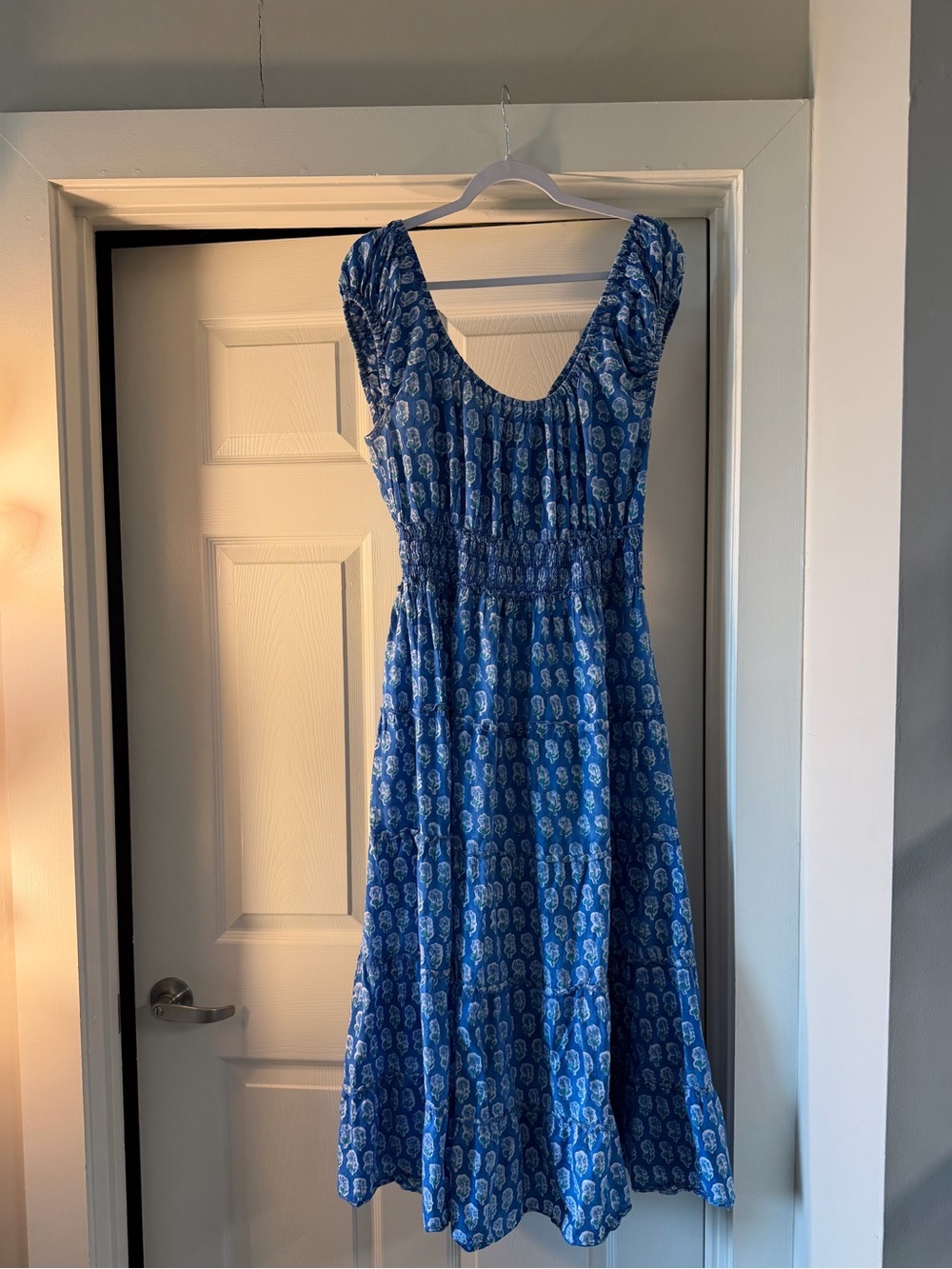 Pink City Prints Blue Floral Patterned Smocked Maxi Dress